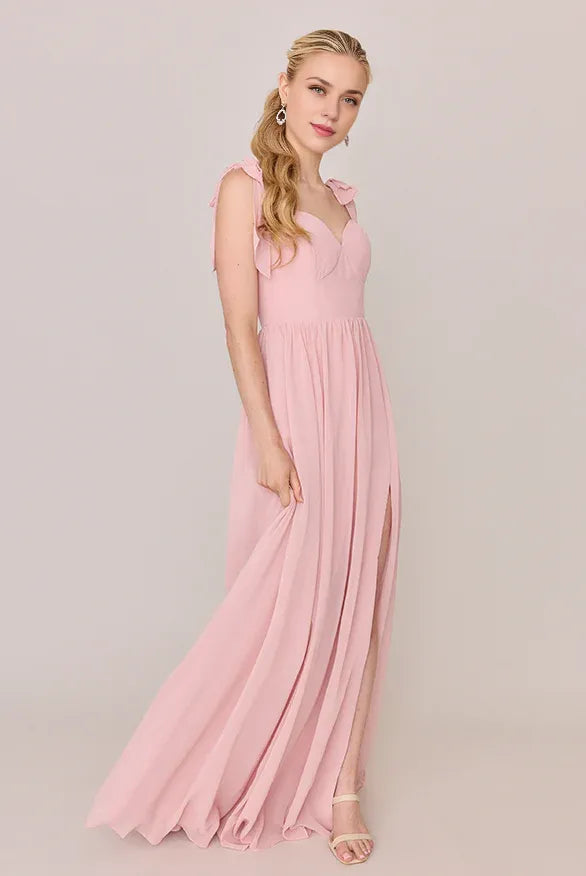 Flowing A-line Sweetheart Neck Sleeveless Back Zipper Ankle-Length Bridesmaid Dress
