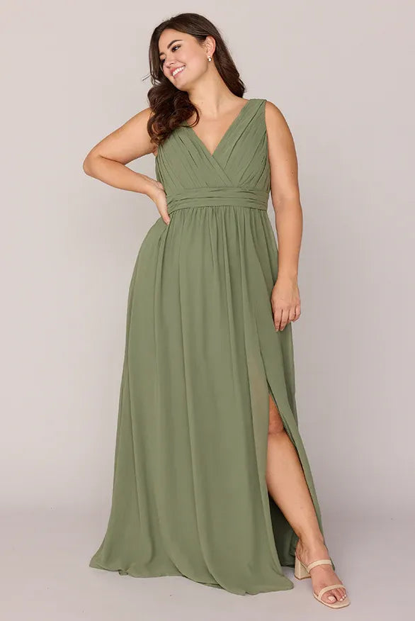 Flowing V Neck Sleeveless V Back Ankle-Length Plus Size Bridesmaid Dress
