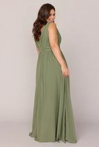 Flowing V Neck Sleeveless V Back Ankle-Length Plus Size Bridesmaid Dress