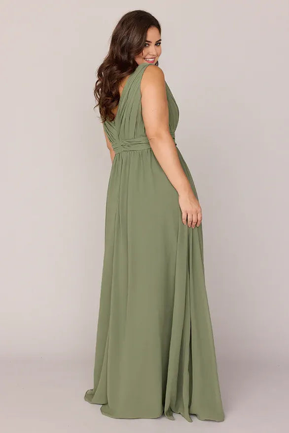 Flowing V Neck Sleeveless V Back Ankle-Length Plus Size Bridesmaid Dress