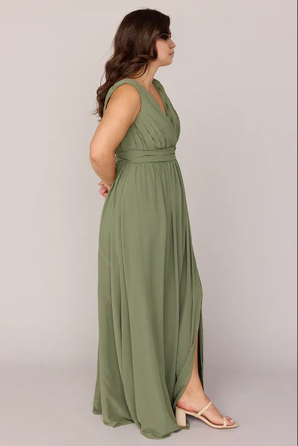 Flowing V Neck Sleeveless V Back Ankle-Length Plus Size Bridesmaid Dress