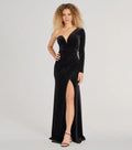 Mermaid One-Shoulder Long Sleeve Open Back Sweep/Brush Train Prom Dress