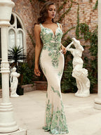 Mermaid V-Neck Sleeveless Back Zip Floor-Length Prom Dress
