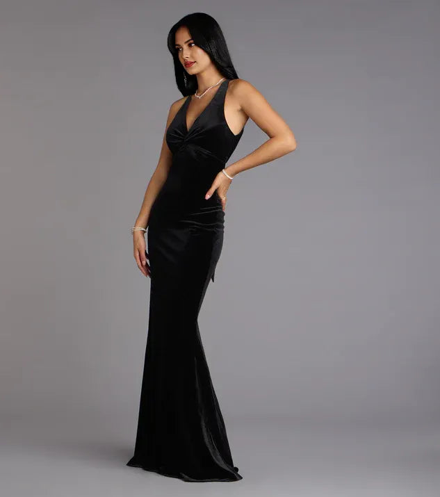 Mermaid V Neck Sleeveless Backless Floor-Length Prom Dress