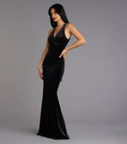 Mermaid V Neck Sleeveless Backless Floor-Length Prom Dress
