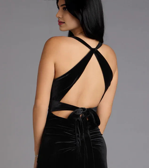 Mermaid V Neck Sleeveless Backless Floor-Length Prom Dress