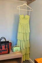 Off The Shoulder Sleeveless A-Line Tiered Long Party Dress