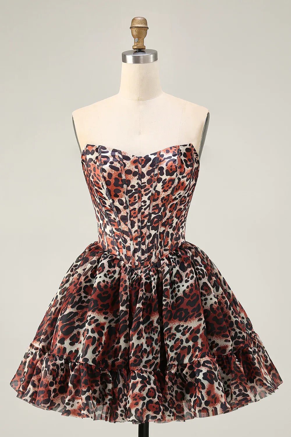 Off the Shoulder A-Line Sleeveless Leopard Print Short-Mini Homecoming Dress