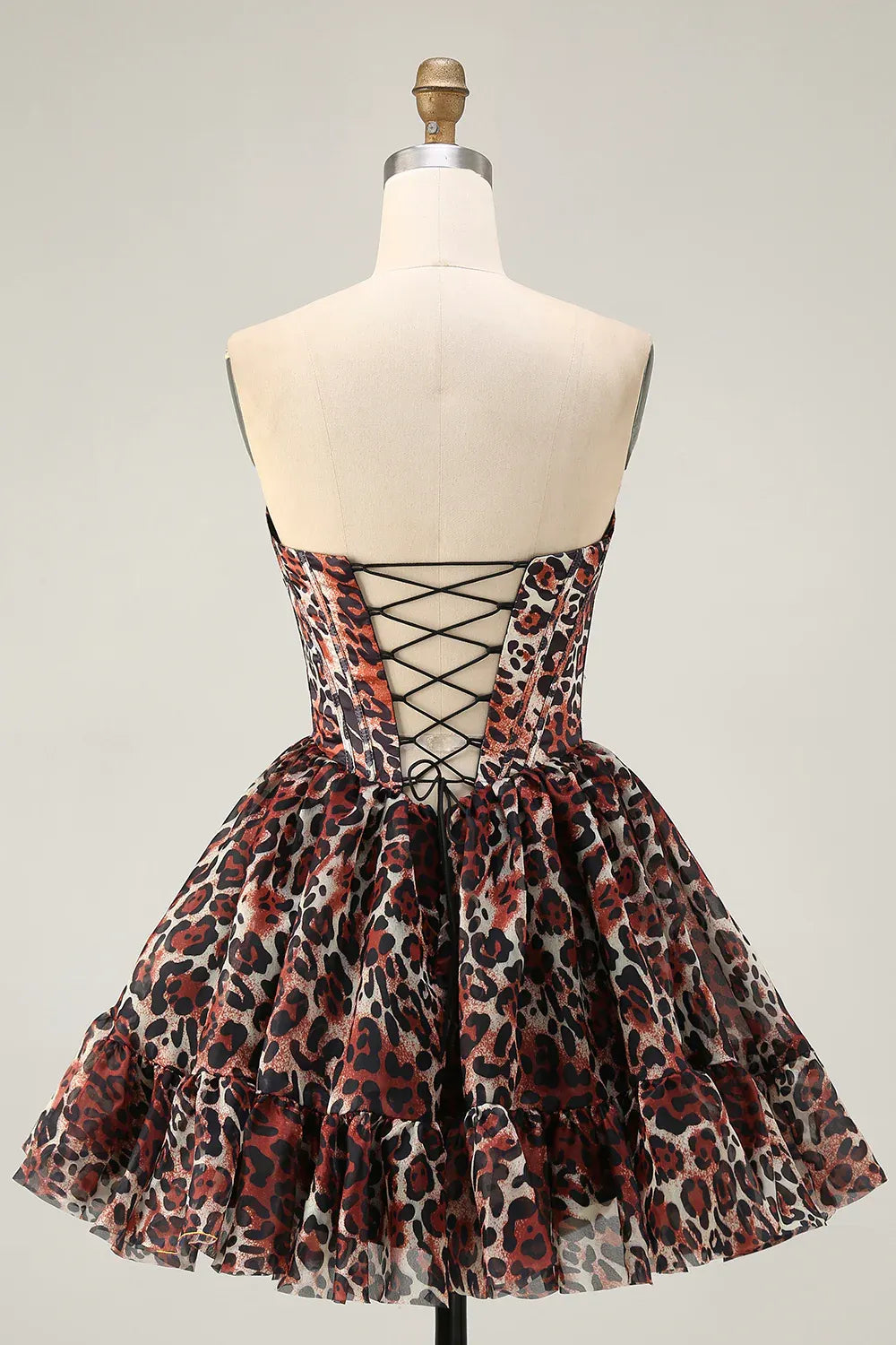 Off the Shoulder A-Line Sleeveless Leopard Print Short-Mini Homecoming Dress