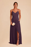 Trendy Plum V Neck Ruffles Chiffon Maxi Bridesmaid Dress