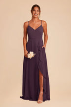 Trendy Plum V Neck Ruffles Chiffon Maxi Bridesmaid Dress