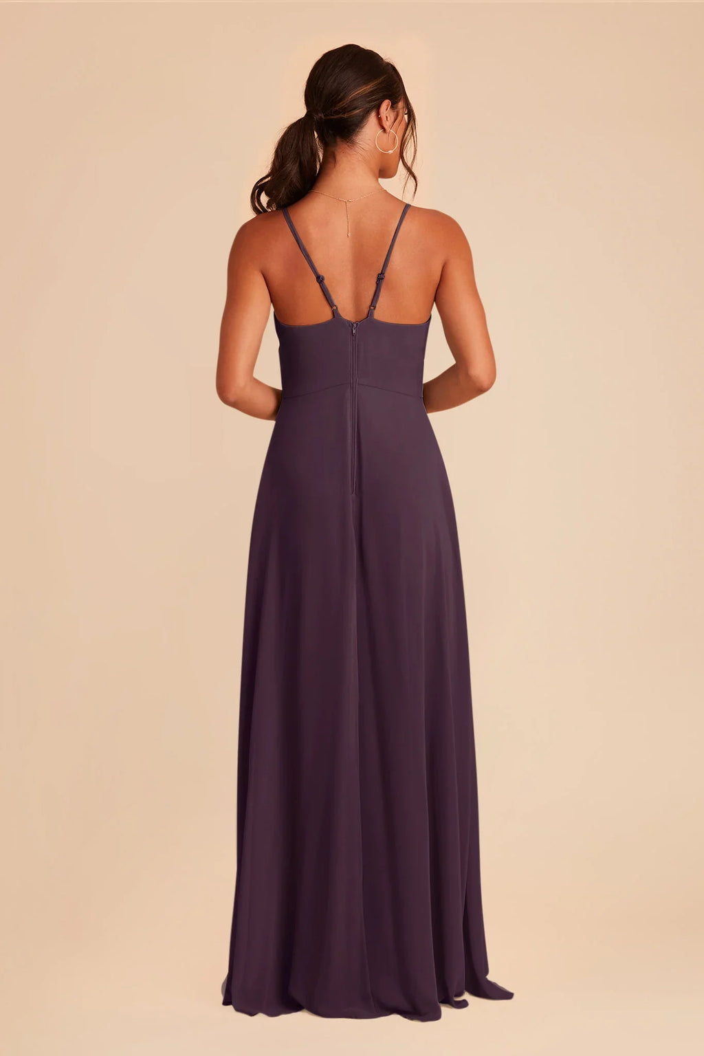 Trendy Plum V Neck Ruffles Chiffon Maxi Bridesmaid Dress