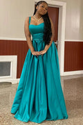 Scoop Straps Sleeveless A-Line Pleated Long Prom Dress
