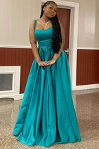 Scoop Straps Sleeveless A-Line Pleated Long Prom Dress