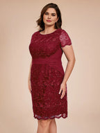 Sheath/Column Crew-Neck Short Sleeves Knee Length Plus Size Mother of the Bride Dress