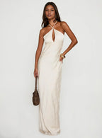 Sheath/Column Halter Neck Sleeveless Backless Floor-Length Prom Dress