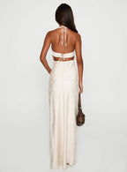 Sheath/Column Halter Neck Sleeveless Backless Floor-Length Prom Dress