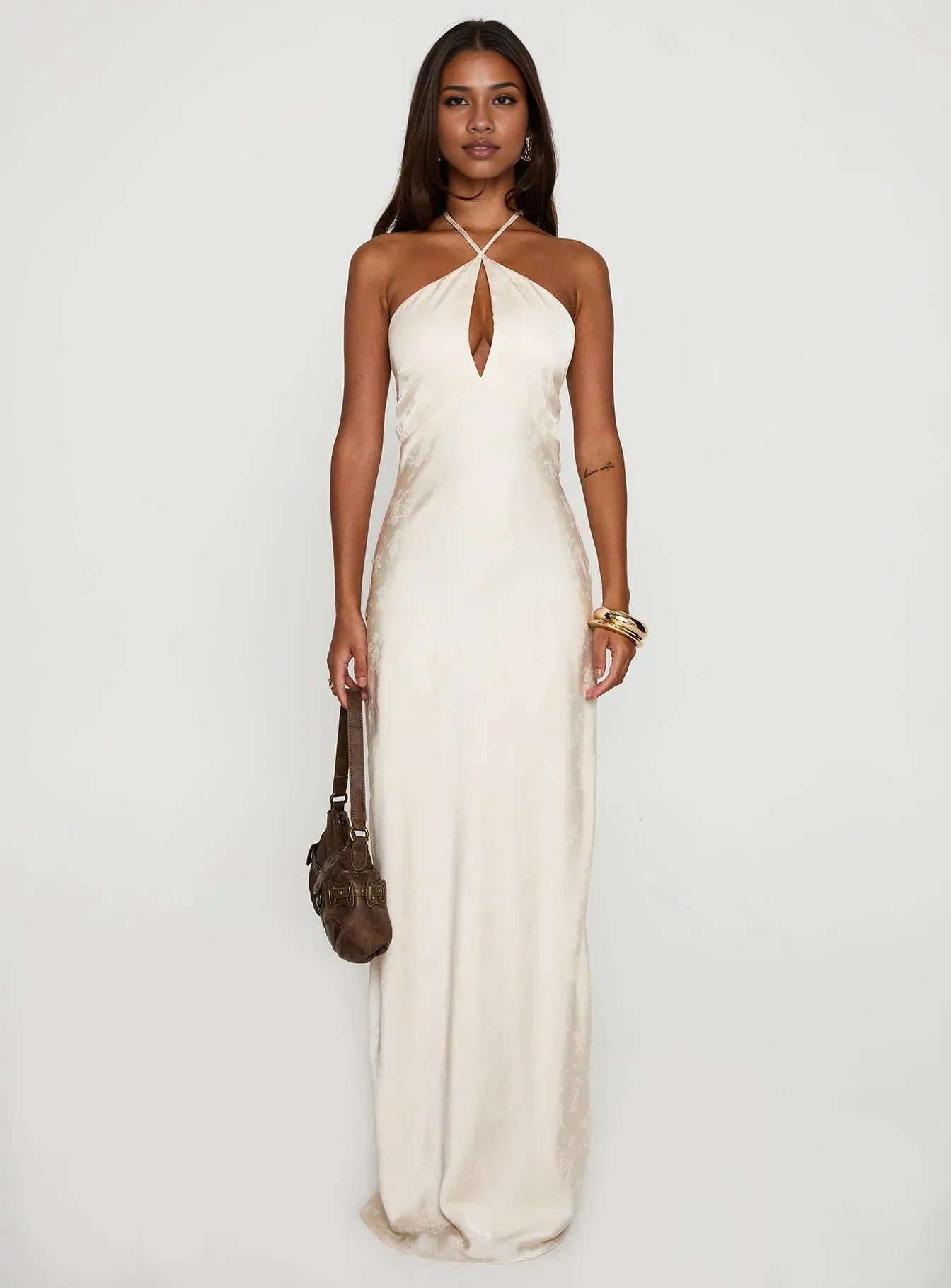 Sheath/Column Halter Neck Sleeveless Backless Floor-Length Prom Dress
