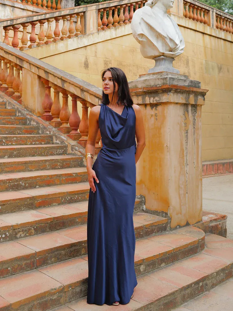 Sheath Cowl Neck Sleeveless Backless Floor-Length Prom Dress