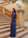 Sheath Cowl Neck Sleeveless Backless Floor-Length Prom Dress