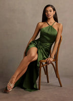 Sheath Halter Neck Sleeveless Backless Floor-Length Evening Dress