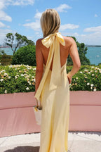 Sheath Halter Neck Sleeveless Backless Floor-Length Prom Dress