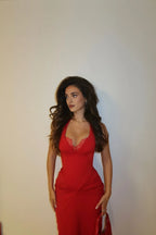 Sheath Halter Neck Sleeveless Pleated Ankle-Length Prom Dress