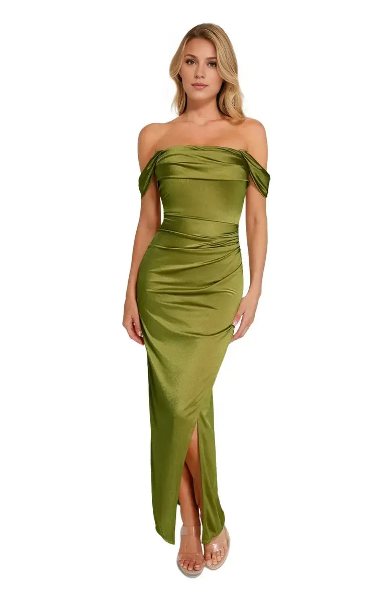 Sheath Off Shoulder Sleeveless Floor-Length Prom Dress