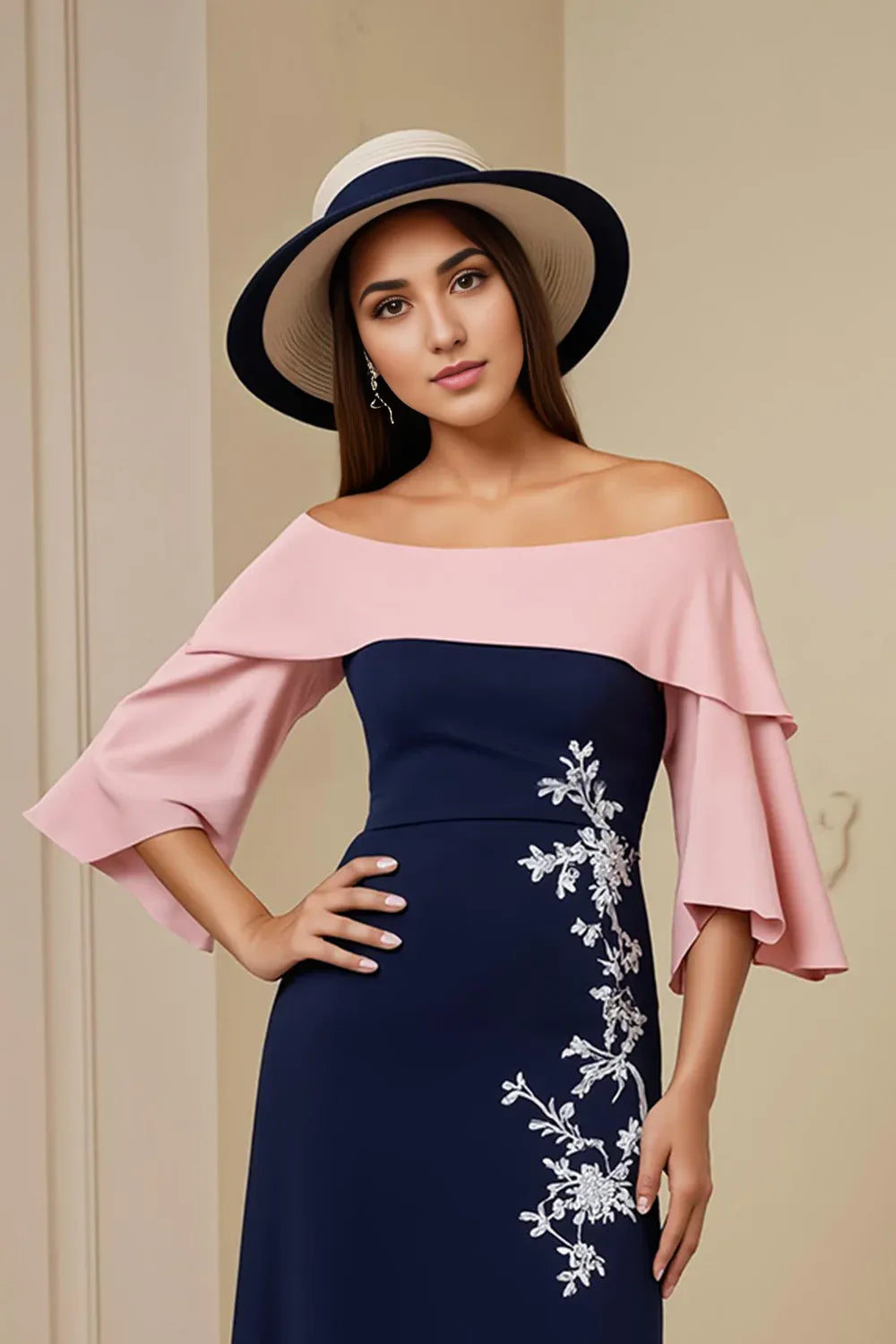 Sheath Off The Shoulder Short Sleeve Zipper Up Tea-Length Mother of the Bride Dress