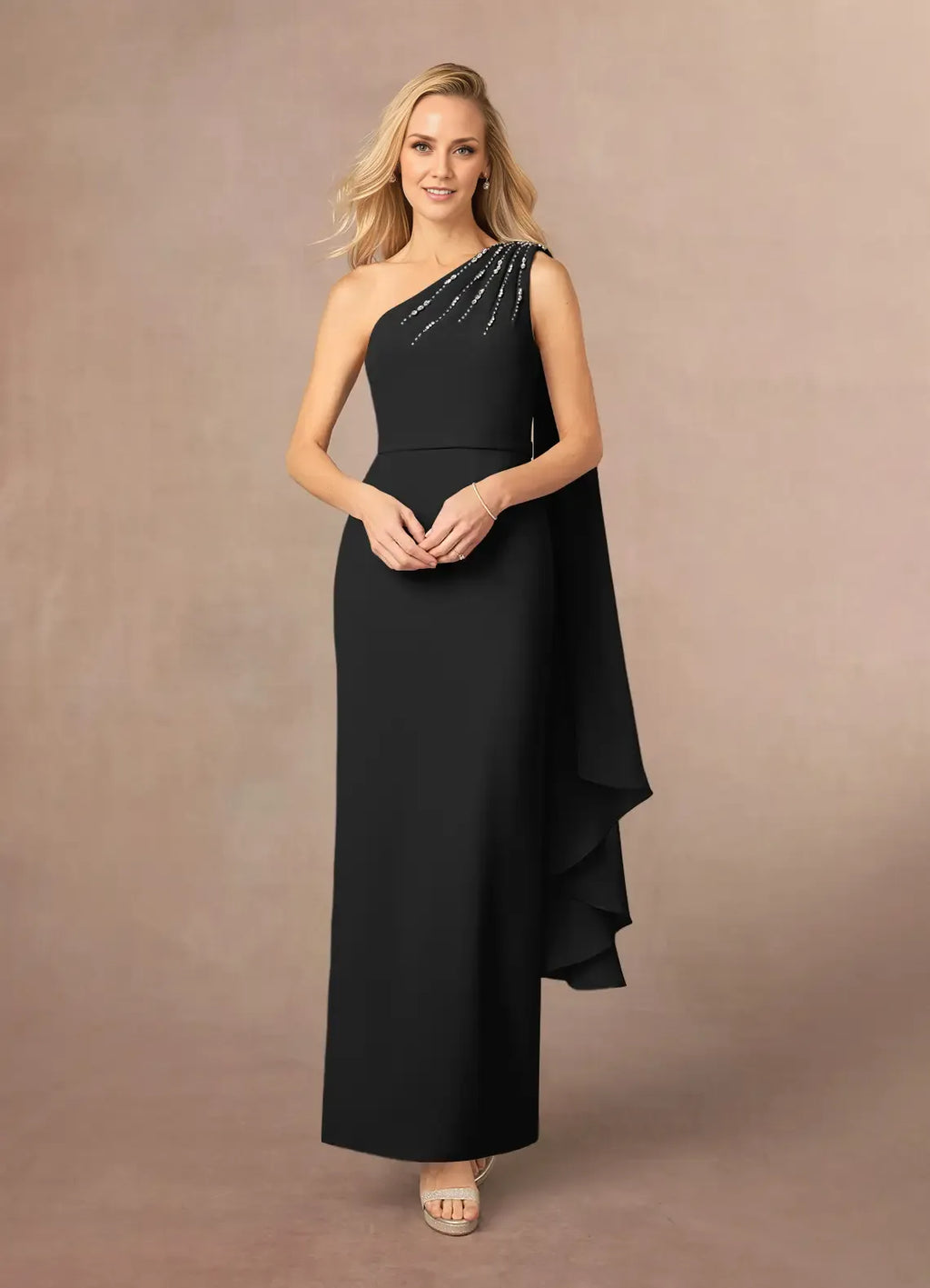 Sheath One-Shoulder Sleeveless Side Zip Ankle-Length Mother of the Bride Dress