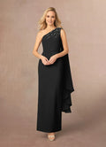 Sheath One-Shoulder Sleeveless Side Zip Ankle-Length Mother of the Bride Dress