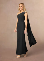 Sheath One-Shoulder Sleeveless Side Zip Ankle-Length Mother of the Bride Dress