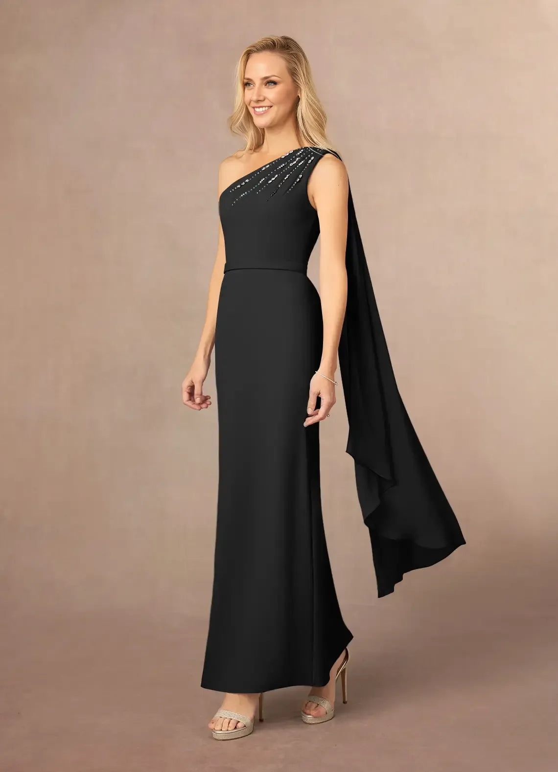 Sheath One-Shoulder Sleeveless Side Zip Ankle-Length Mother of the Bride Dress
