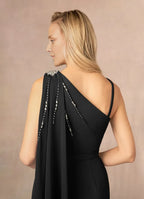 Sheath One-Shoulder Sleeveless Side Zip Ankle-Length Mother of the Bride Dress