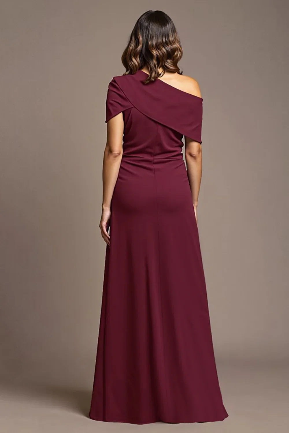 Sheath One Shoulder Cap Sleeve Asymmetrical Back Floor-Length Mother of the Bride Dress