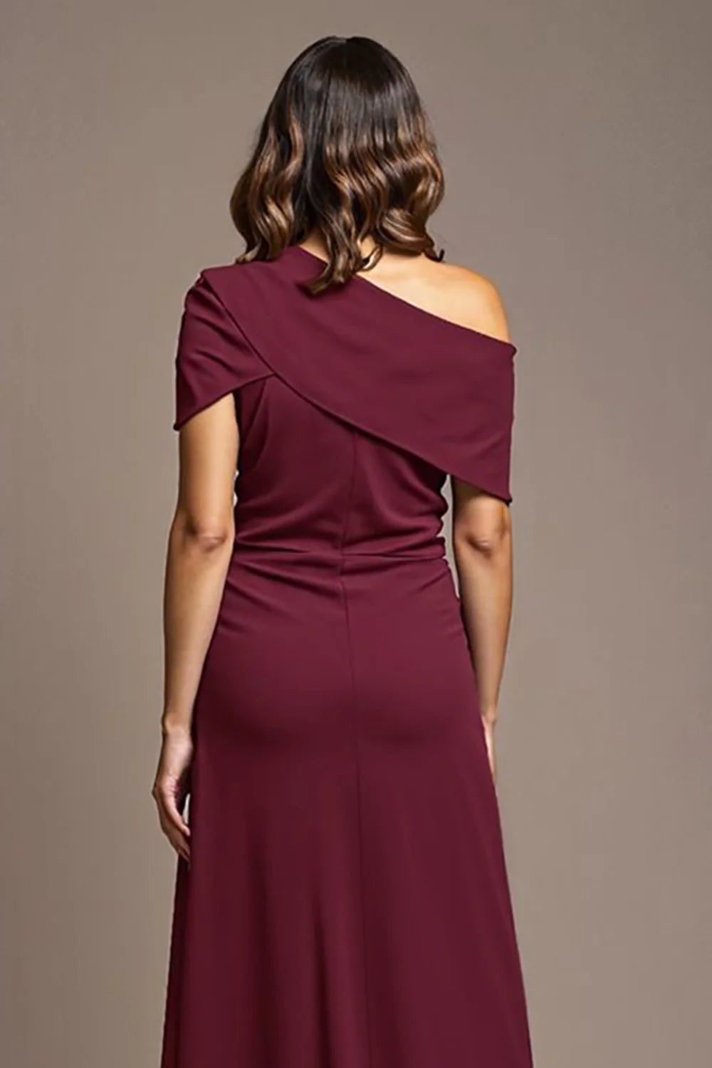 Sheath One Shoulder Cap Sleeve Asymmetrical Back Floor-Length Mother of the Bride Dress