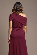 Sheath One Shoulder Cap Sleeve Asymmetrical Back Floor-Length Mother of the Bride Dress
