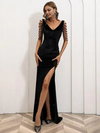 Sheath V-Neck Sleeveless Backless Floor-Length Prom Dress