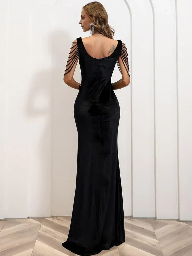 Sheath V-Neck Sleeveless Backless Floor-Length Prom Dress