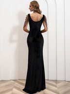 Sheath V-Neck Sleeveless Backless Floor-Length Prom Dress