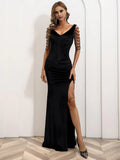 Sheath V-Neck Sleeveless Backless Floor-Length Prom Dress