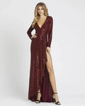 Sheath V Neck Long Sleeve Zipper Up Floor-Length Prom Dress