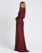 Sheath V Neck Long Sleeve Zipper Up Floor-Length Prom Dress