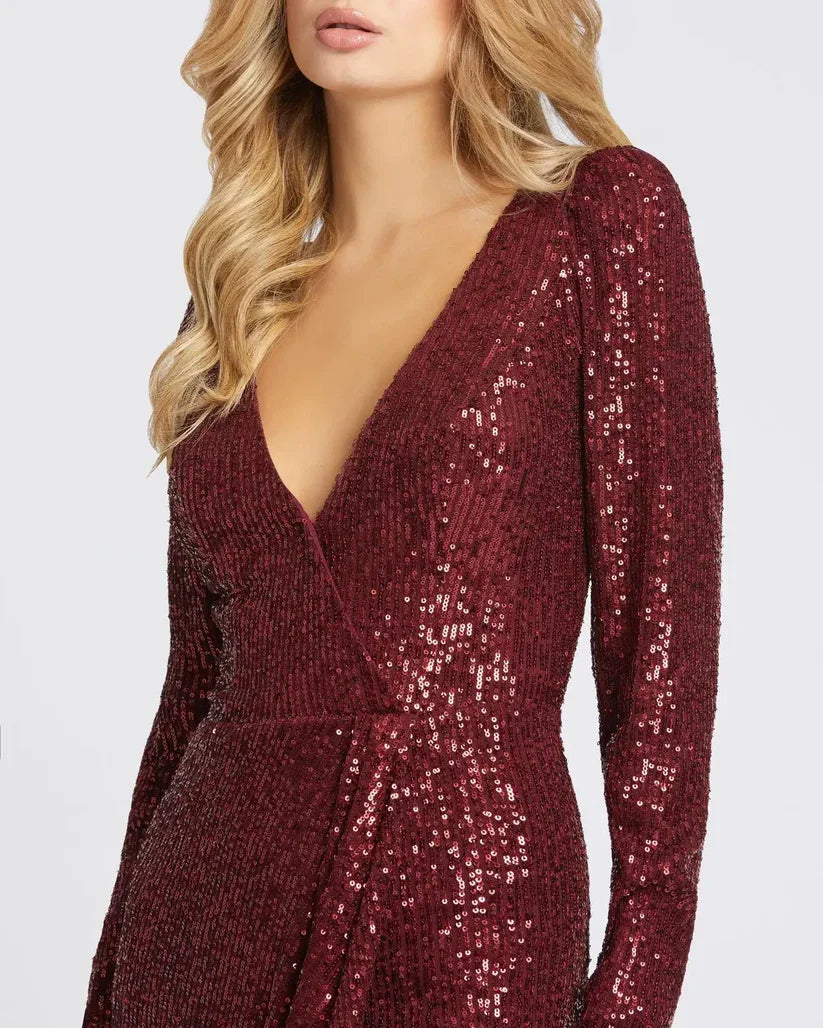 Sheath V Neck Long Sleeve Zipper Up Floor-Length Prom Dress
