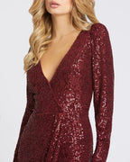 Sheath V Neck Long Sleeve Zipper Up Floor-Length Prom Dress