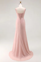 Sheath V Neck Sleeveless Up Slit Floor-Length Prom Dress