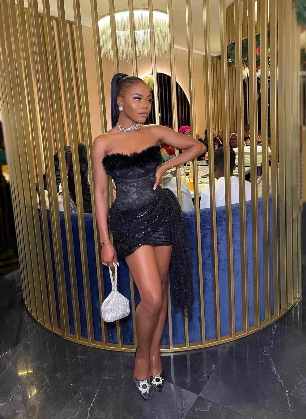 Strapless Sleeveless Bodycon Pleated Sequins Short-Mini Homecoming Dress