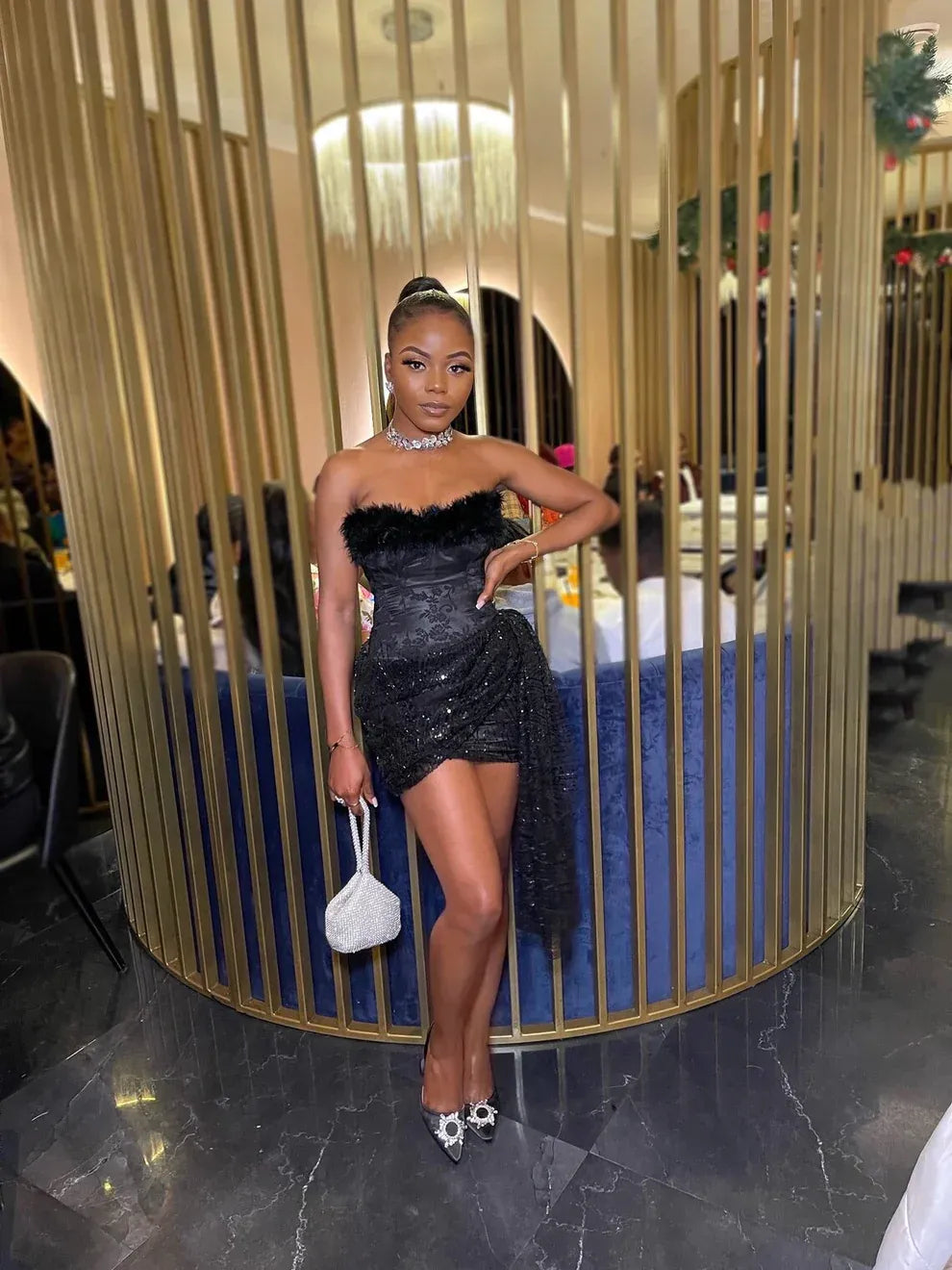Strapless Sleeveless Bodycon Pleated Sequins Short-Mini Homecoming Dress