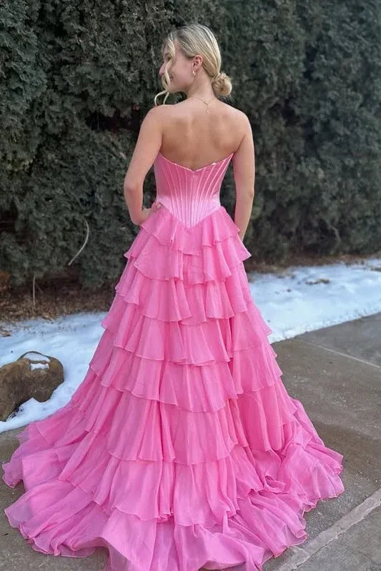 Sweetheart Sleeveless Empire A-Line Tiered Long Prom Dress