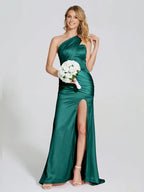 Trumpet One-Shoulder Sleeveless Zipper Up Sweep/Brush Train Prom Dress